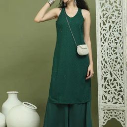 Jompers Green Regular Fit Embellished Kurtas-image-81
