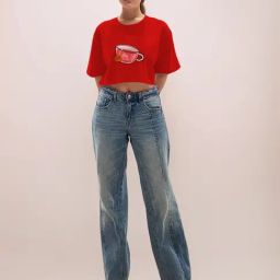 Zink London Red Cotton Graphic Cropped T-Shirt-picture-29