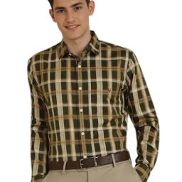 Allen Solly Green Cotton Slim Fit Checks Shirt-image-70