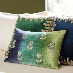 Pure Home and Living Green & Blue Velvet Tie Dye Embroidered Cushion Cover-image-2