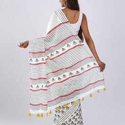 TEEJH Block Printed Mulmul Cotton Saree image 5