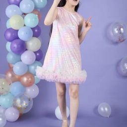 Cherry & Jerry Girls Pink Self Design A-Line Knee Length Dress-image-91