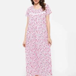 Clovia Pink Cotton Printed Night Dress-picture-28