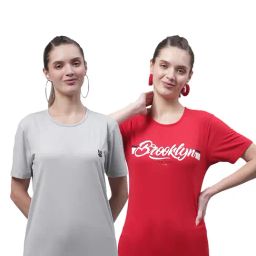 Vimal Jonney Light Grey & Red Cotton Graphic Print T-Shirt (Pack Of 2)-17