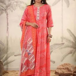 SCAKHI Coral Printed Maxi Dress With Dupatta-image-53