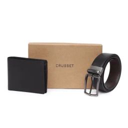 Crusset Black Formal Belt & Bi-Fold Wallet Combo Set for Men-2