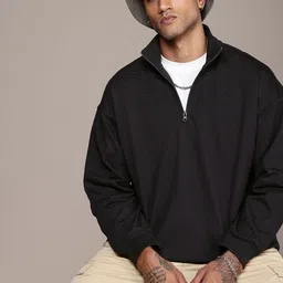 The Roadster Life Co. Solid Mock Collar Oversized Sweatshirt-image-7