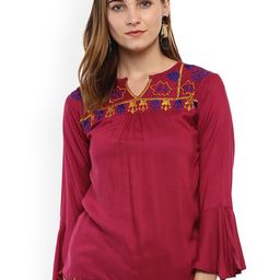 Mayra Women Maroon Self Design Top-image-41