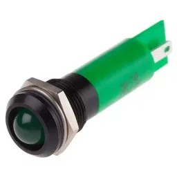 RS PRO Green Panel Mount Indicator, Mounting Hole Size 12 mm, Termination Type Solder Tab, IP Rating IP67, Model No 208740-25
