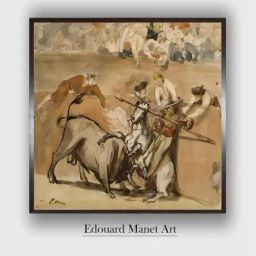 The Art House Beige & Grey Bullfight Wooden Framed Painting Wall Art-picture-14