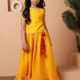 NEUDIS Kids Yellow Striped Lehenga with Choli-image-30