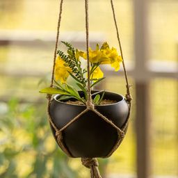 ExclusiveLane Black Goblet Solid Hanging Planters Pots With Jute-picture-38