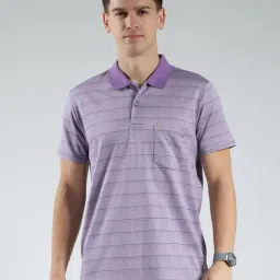 Luxuria Purple Cotton Regular Fit Striped T-Shirt-image-124