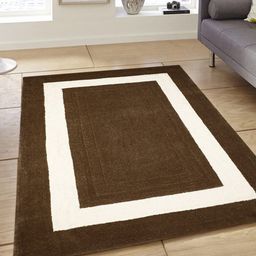 PRESTO Brown & White Colourblocked Hand Tufted Woolen Anti-Skid Carpet-12