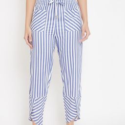 Hypernation Women White & Blue Striped Rayon Lounge Pants-image-16