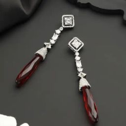 Saraf RS Jewellery Silver Red AD Studded Dangler Earrings-image-67
