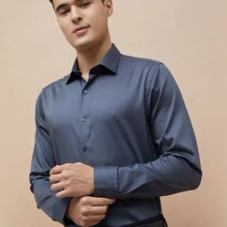 Code By Lifestyle Teal Cotton Slim Fit Shirt-64