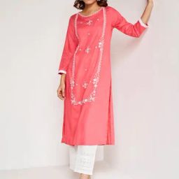 Global Desi Coral Embroidered Straight Kurta-image-52