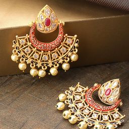 Priyaasi Red Contemporary Studs Earrings-image-5
