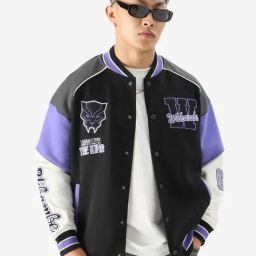 The Souled Store Black Cotton Loose Fit Black Panther : The King Varsity Printed Bomber Jackets-image-65