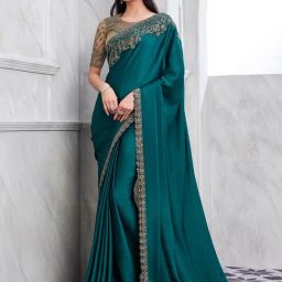 Saree Mall Blue Embellished Sarees With Unstitched Blouse-picture-15