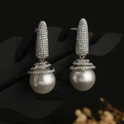 Saraf RS Jewellery Silver Pearl Statement Minimal Drop Earrings-image-14