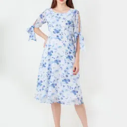 Zink London White Floral Print Midi Dress-image-48