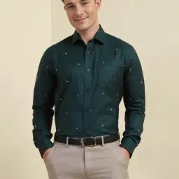 Allen Solly Green Cotton Slim Fit Printed Shirt-image-52