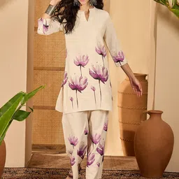 Sangria Floral Printed Pure Cotton Tunic With Trouser-image-99
