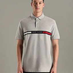 TOMMY HILFIGER Grey Logo Regular Fit Cotton Polo T-Shirt-image-47