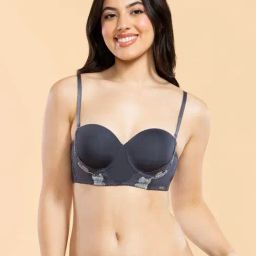 Enamor Moon Grey Lace Full Coverage Padded Balconette Bra-picture-17