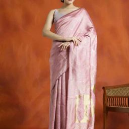 Jaipur Kurti Pink Woven Saree With Unstitched Blouse-picture-2