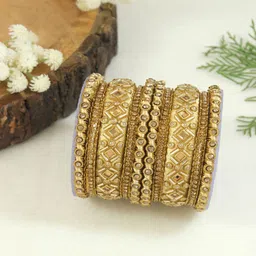 I Jewels Set Of 10 Gold-Plated Kunda-Studded Bangles-15