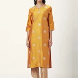 Rangmanch by Pantaloons Mustard Embroidered Straight Kurta-image-5