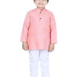 AJ Dezines Kids Pink Cotton Printed Full Sleeves Kurta Set-picture-20