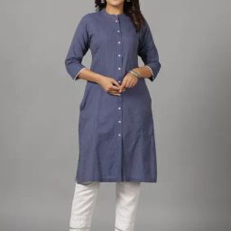 Juniper Navy Blue Stripped Cotton Dobby Kurta With Quarter-Sleeved Inner Layer-image-13
