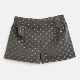 Cherry Crumble Girls Charcoal Grey & Golden Cotton Polka Dots Printed Regular Fit Shorts-image-23