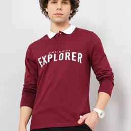 Genoa Men Typography Printed Polo Collar Pure Cotton Slim Fit T-shirt-image-11