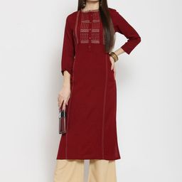 Kvsfab Women Maroon Embroidered Straight Kurta-image-47