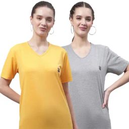 Vimal Jonney Yellow & Grey Cotton Logo T-Shirt - Pack Of 2-image-42