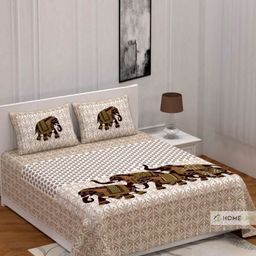 Aura Brown & White Ethnic Motifs Printed 144 TC Cotton Queen Bedsheet Set 2.10 m x 2.30 m-image-18