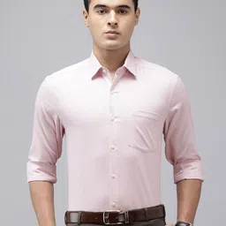 Arrow Manhattan Slim Fit Self Design Textured Pure Cotton Formal Shirt-image-100