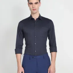 Arrow Blue Cotton Slim Fit Texture Shirt-picture-39