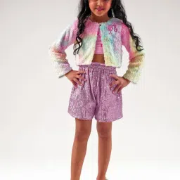 Lil Drama Kids Multicolor Embellished Full Sleeves Shrug-image-84