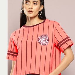 Kook N Keech Disney Pure Cotton Striped Oversized T-shirt-image-3