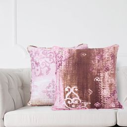 SWAYAM Pink & Purple Set of 2 Ethnic Motifs Square Cushion Covers-40