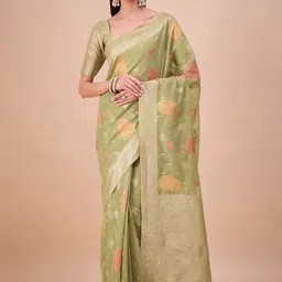 House of Pataudi Woven Design Zari Saree With Unstitched Blouse-image-59