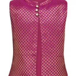 A Little Fable Kids Fuchsia & Golden Self Pattern Waistcoat-image-32