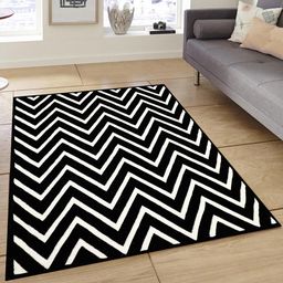 PRESTO Black & White Geometric Printed Hand Tufted Wool Anti-Skid Carpet-11