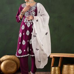 Sangria Embroidered Kurta With Trousers & Dupatta-picture-45